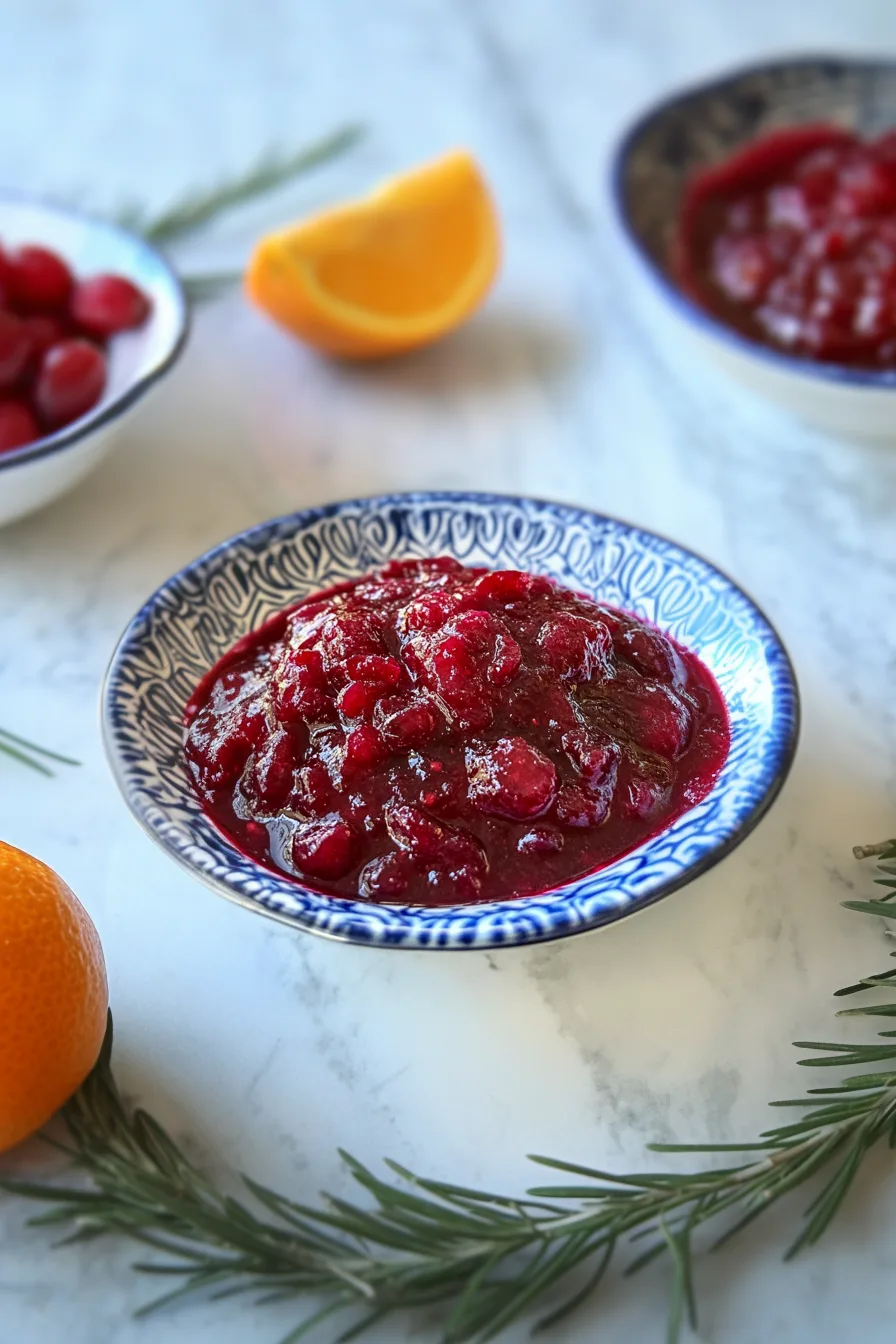 Vibrant holiday cranberry sauce with a smooth and chunky texture.
