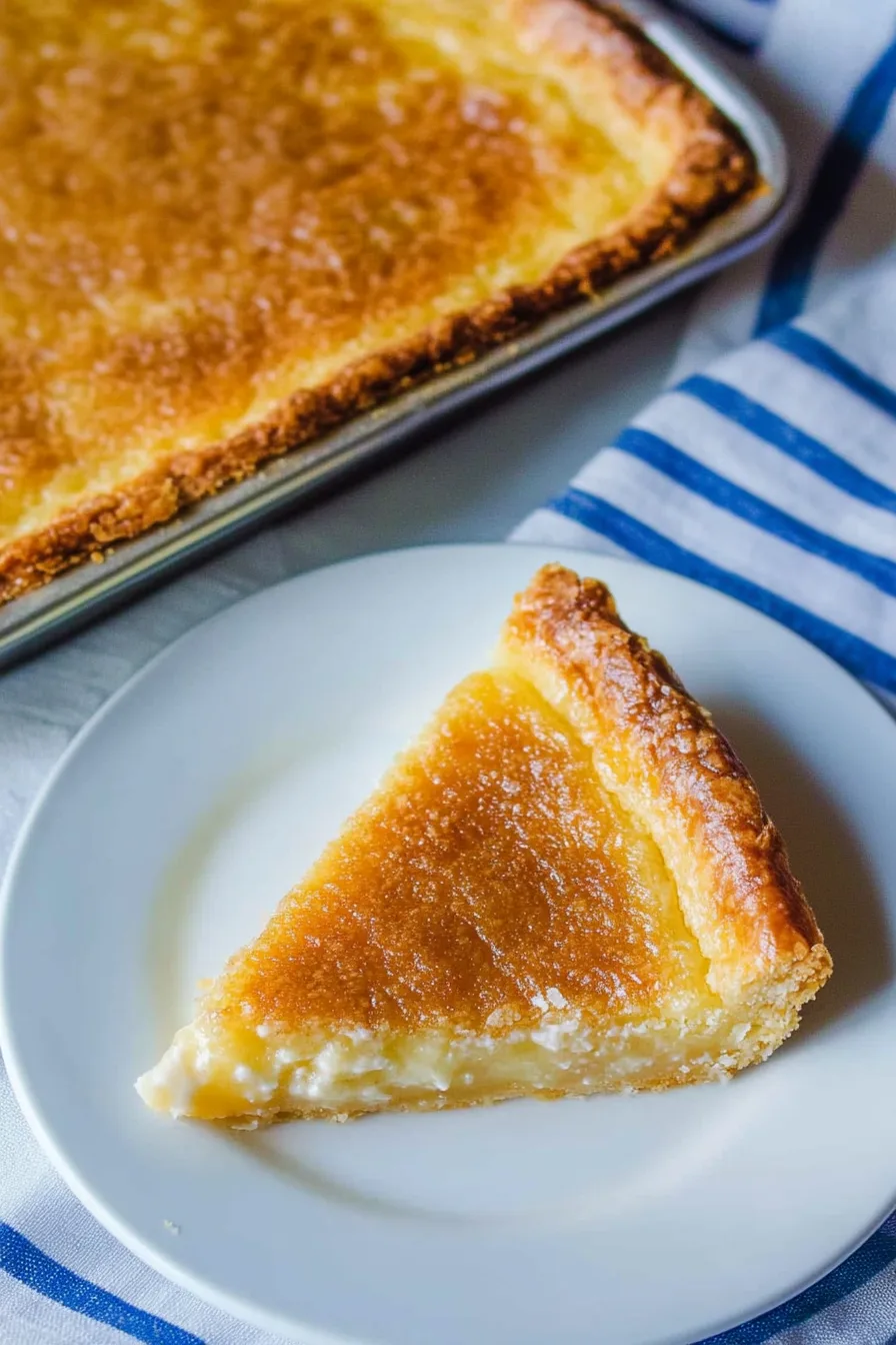 Overhead view of homemade pie with a smooth, golden surface