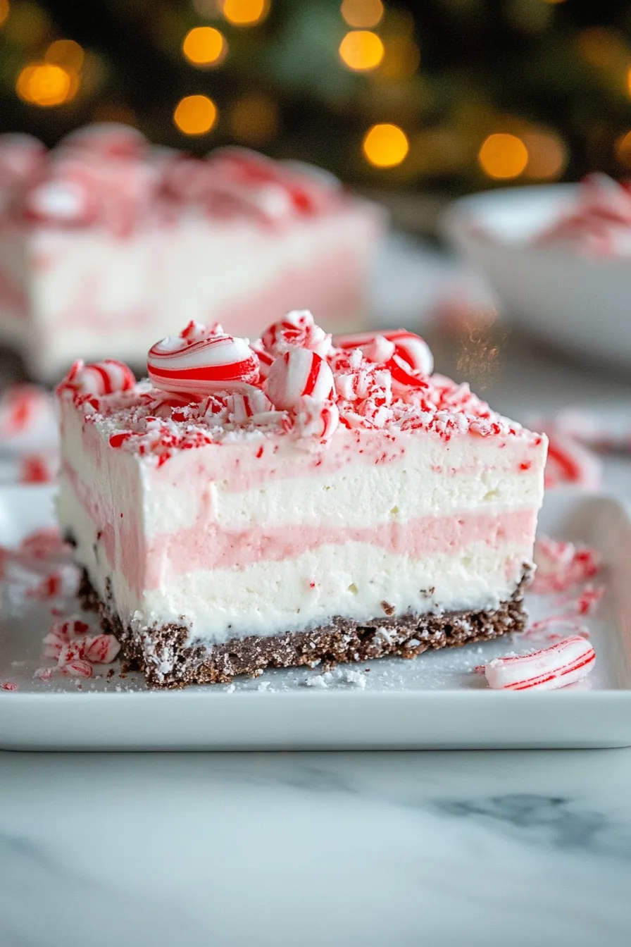 Festive layered treat with whipped cream and candy cane pieces