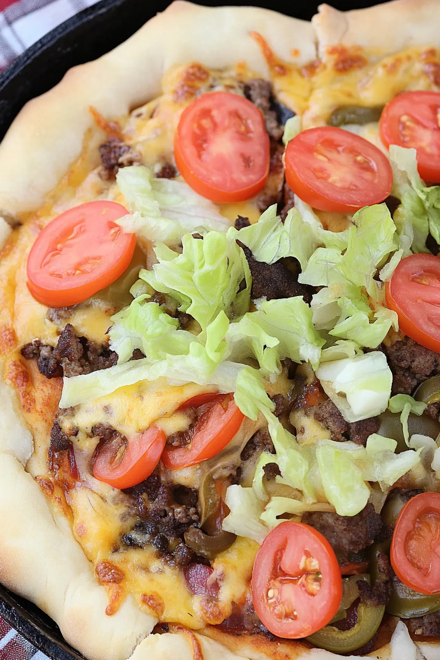 A close-up slice showing layers of melted cheese and seasoned beef.