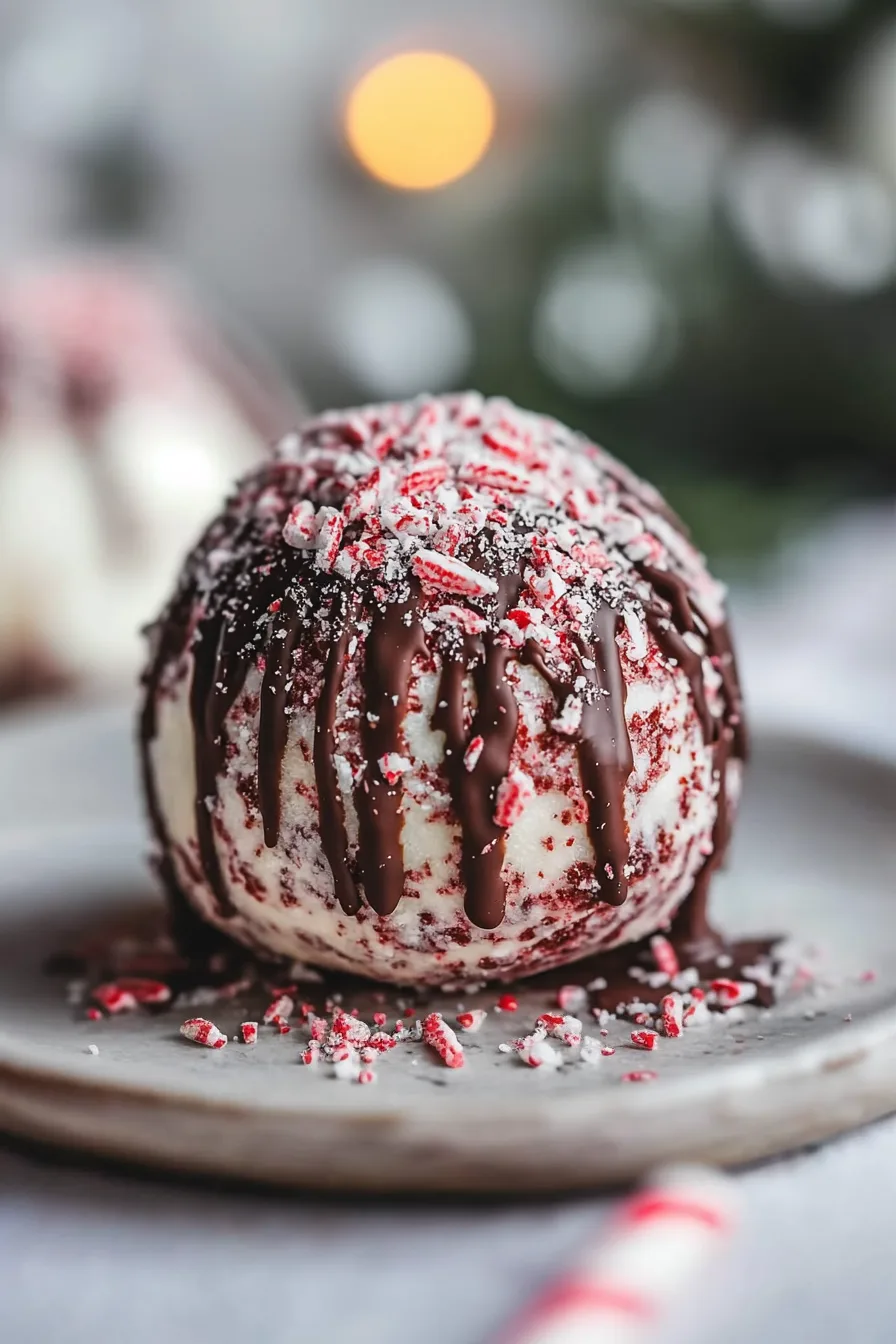 Holiday dessert centerpiece with chocolate and peppermint topping