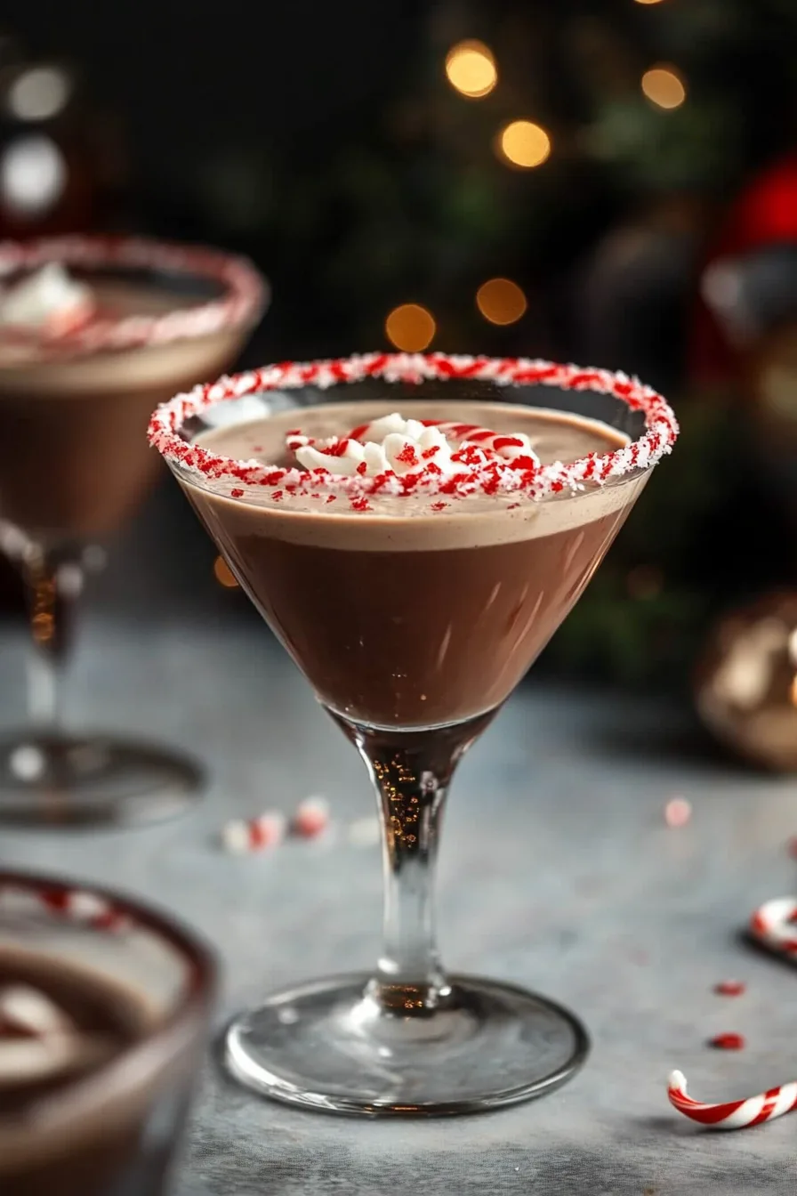 Creamy chocolate drink served in a cocktail glass with whipped cream and chocolate shavings.