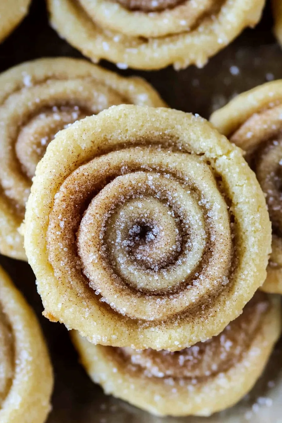 Freshly baked swirl cookies with a light dusting of sugar