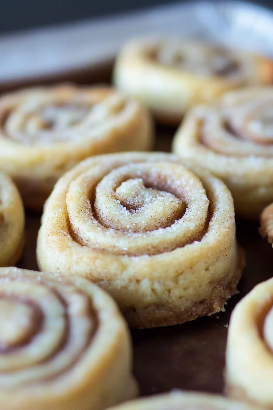Homemade cookies showing a buttery swirl filled with cinnamon spice