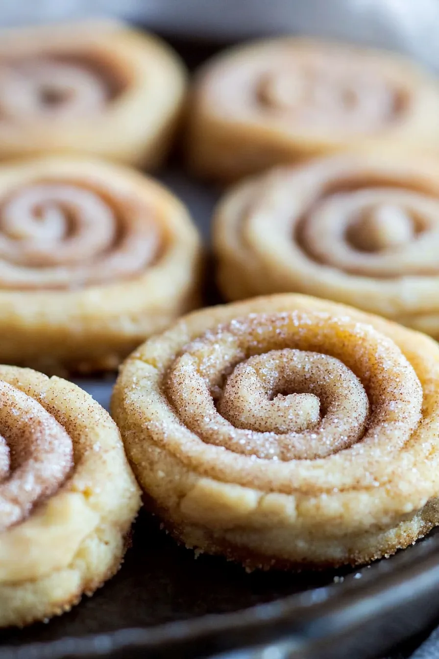 Golden baked cookies with swirled layers of cinnamon and sugar