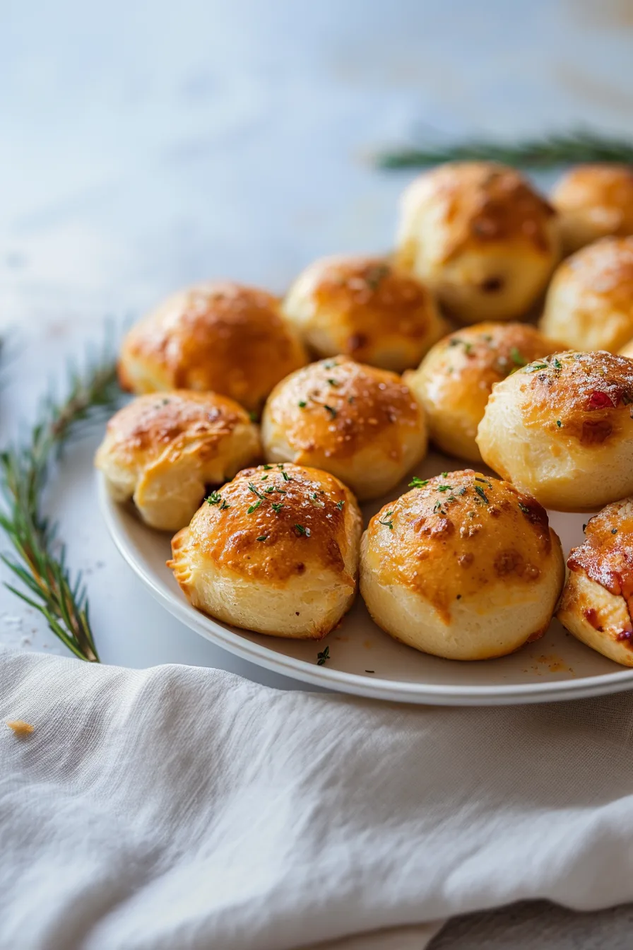 Savory baked appetizer rolls with gooey cheese and cranberry filling.