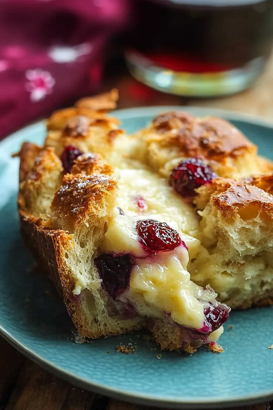 Crispy bread loaf loaded with brie chunks and sweet cranberry filling