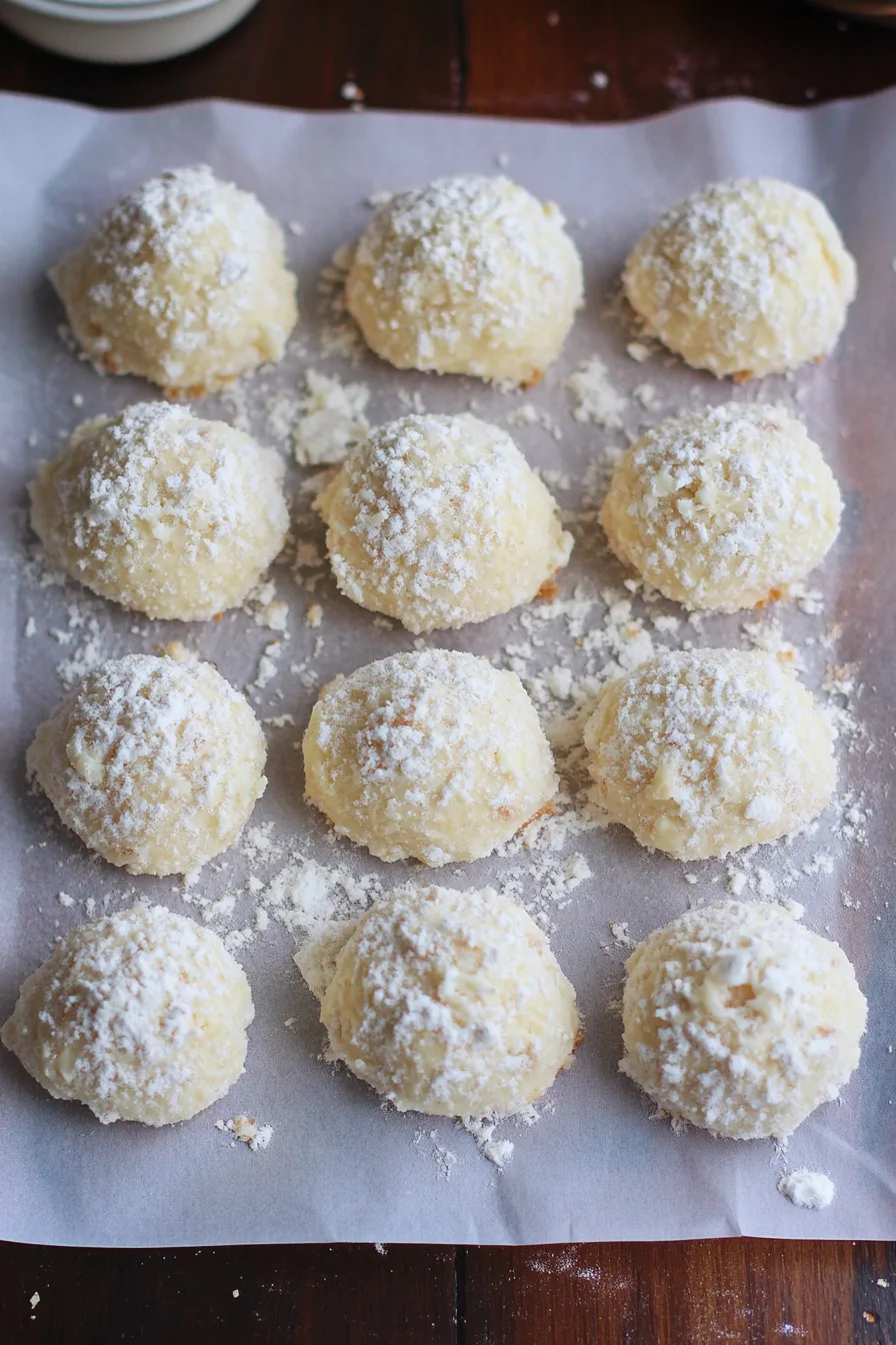 Golden, bite-sized cookies with a delicate, snowy finish.