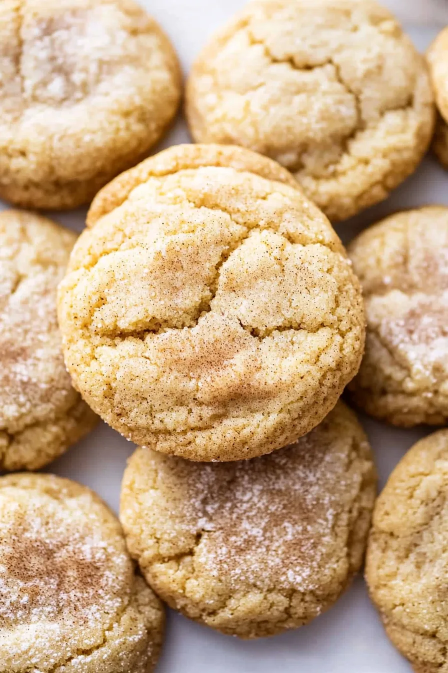 Golden cookies with crisp edges and soft centers, dusted with sugar.