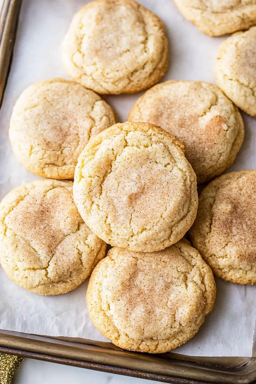 A batch of chewy cookies cooling on parchment paper.