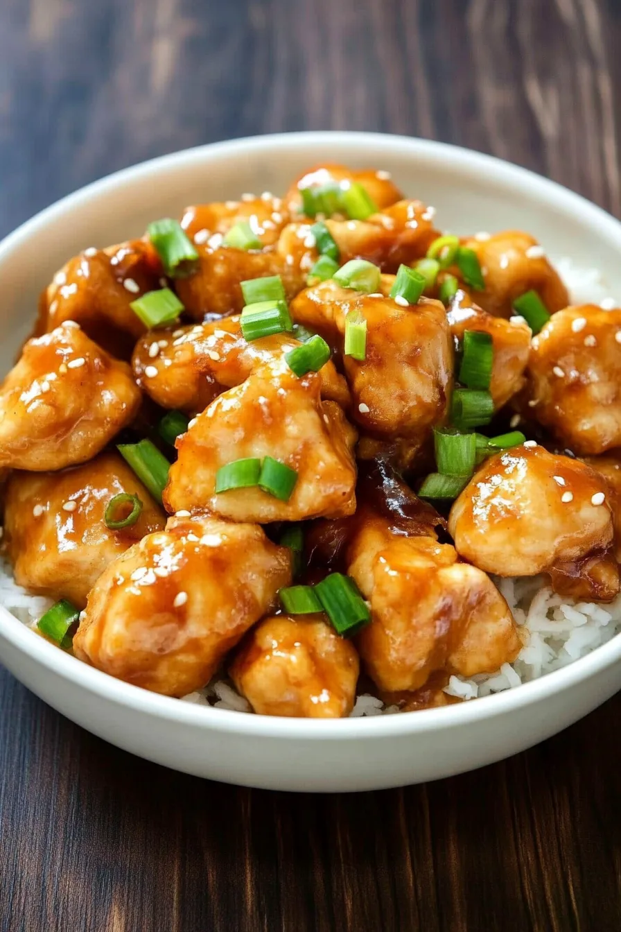 Plated chicken with a vibrant red glaze and a sprinkle of herbs