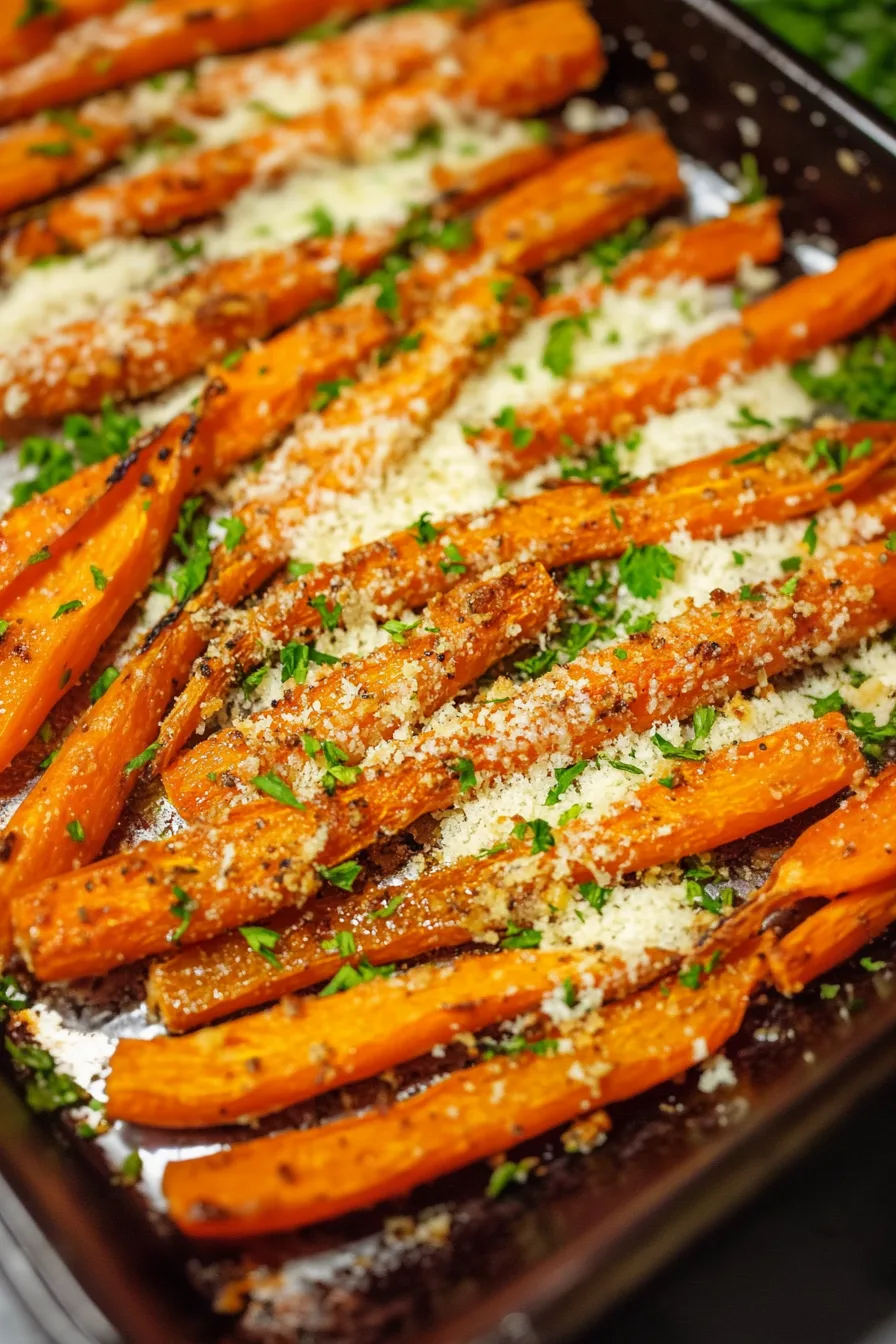 Golden carrots baked with a crispy Parmesan coating.