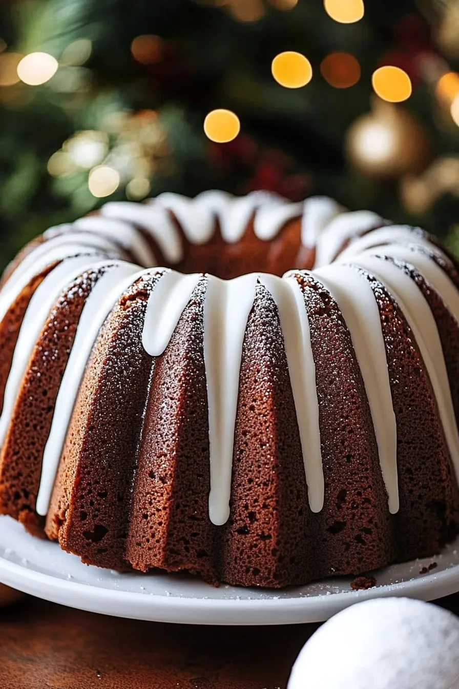Close-up of a sliced bundt cake showing the soft, spiced crumb inside