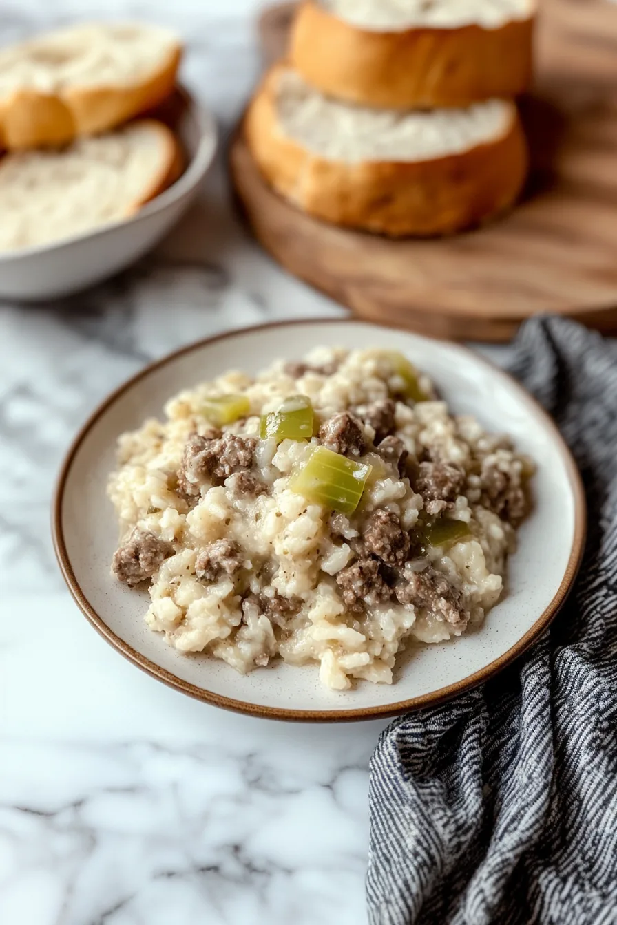 Warm homemade dinner with a rich, sauce-like consistency.