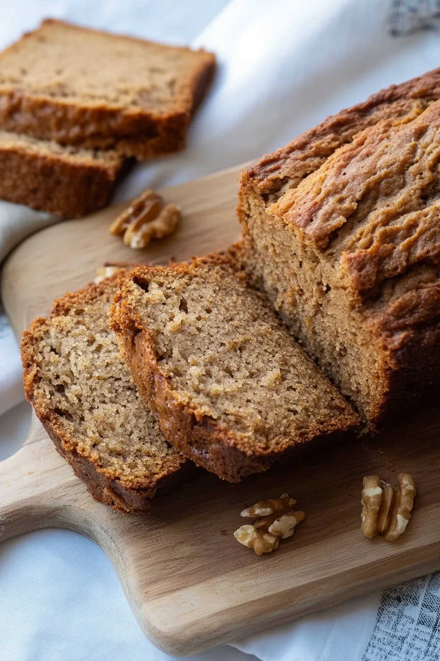 A golden-brown loaf of homemade spice bread ready to serve.