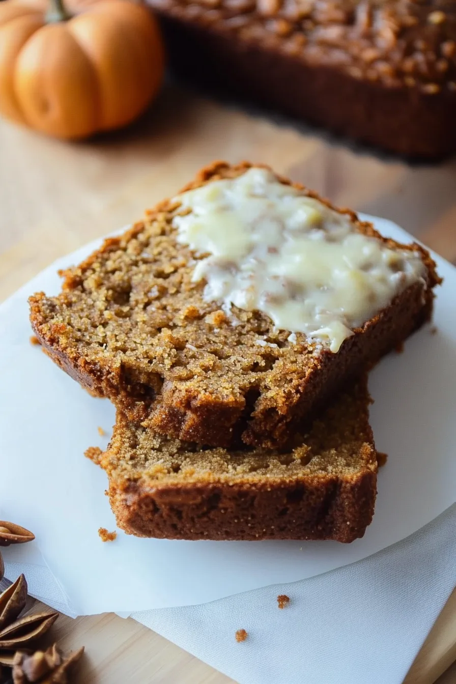 Thick slices of bread arranged on a plate with cozy fall vibes.