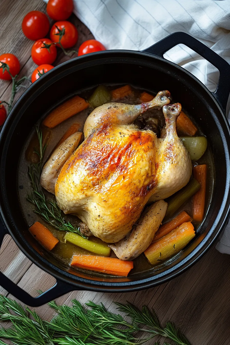 Warm, comforting chicken meal presented in a cooking pot