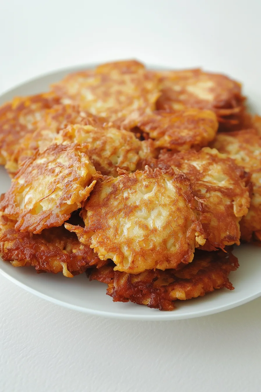 Close-up of crunchy potato cakes with a golden crust