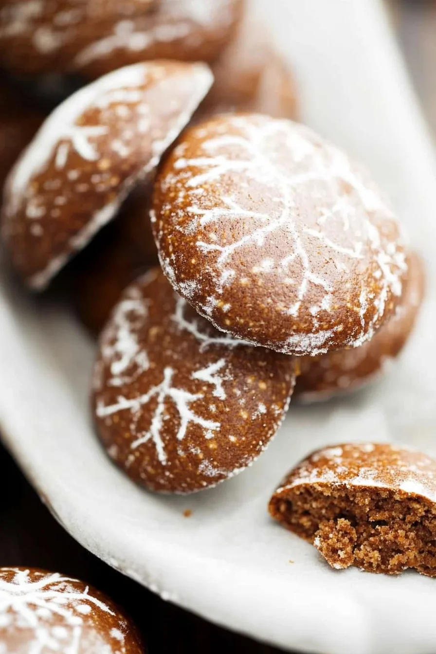 Round spiced cookies with festive sugar patterns on top.