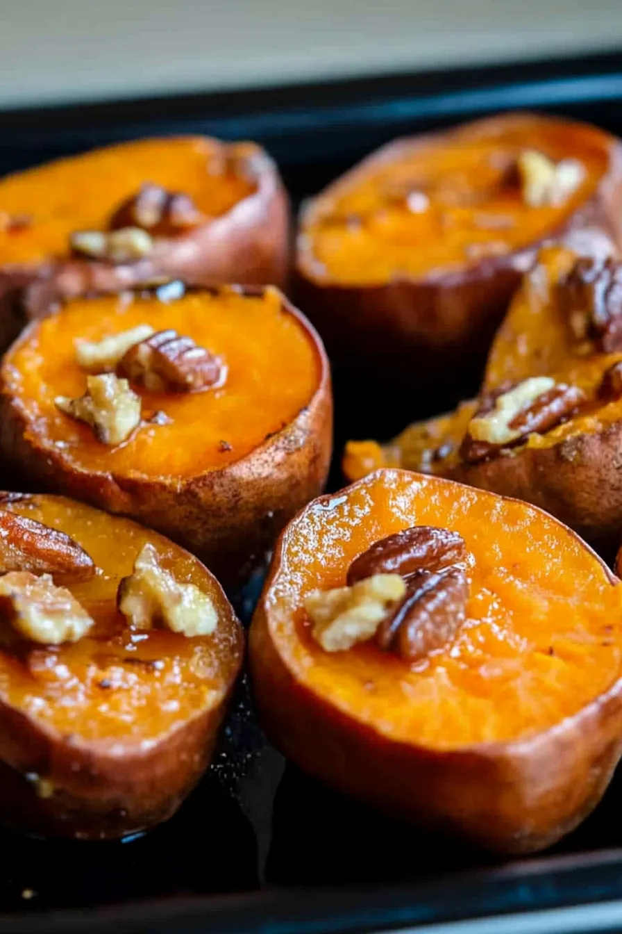 Golden roasted sweet potato rounds with caramelized edges