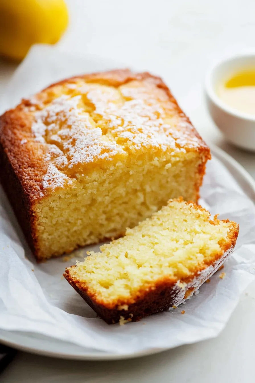 Overhead shot of a sliced cake ready to be served.