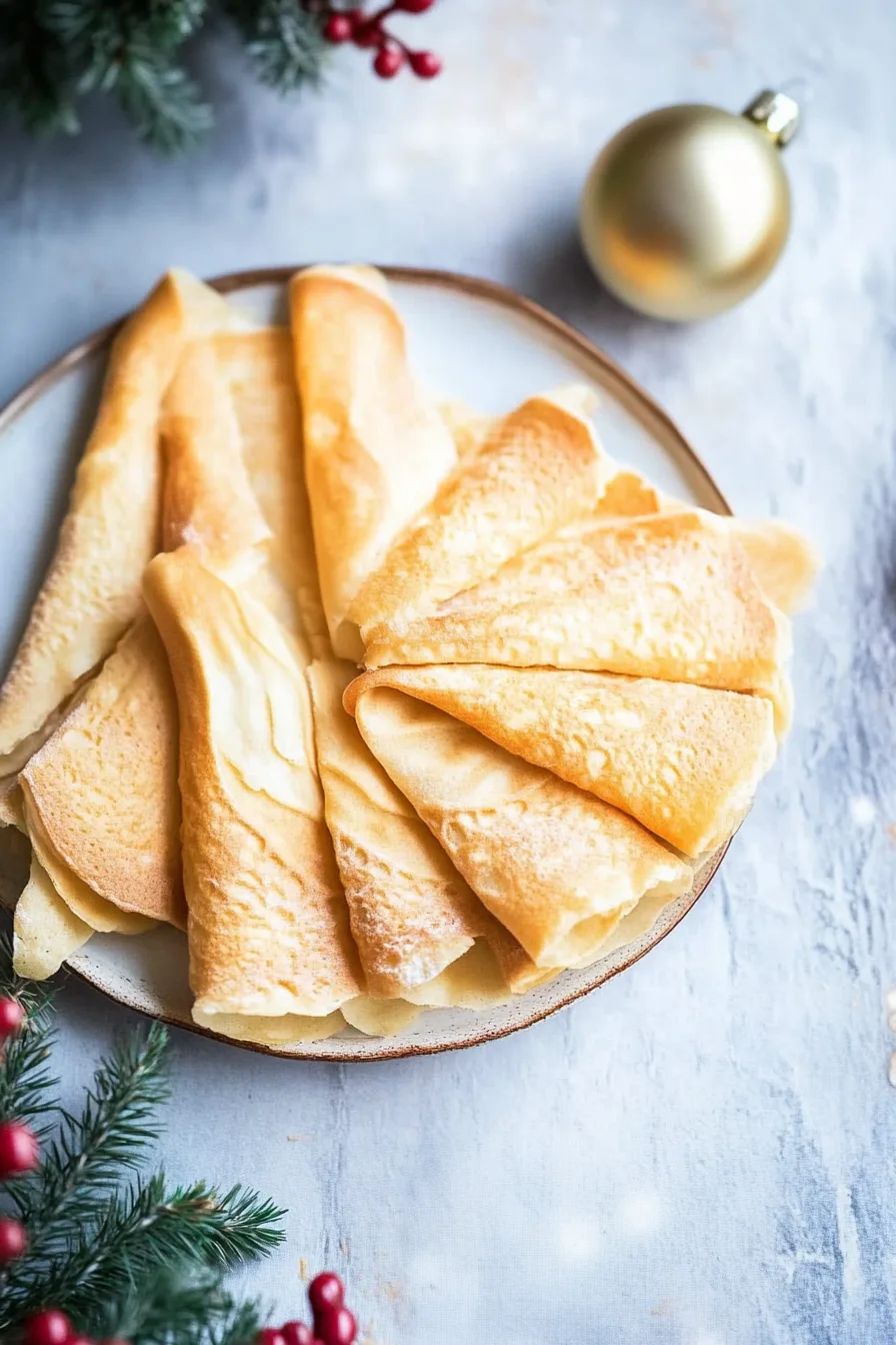 Thin, crisp cone-shaped wafers stacked neatly for serving.