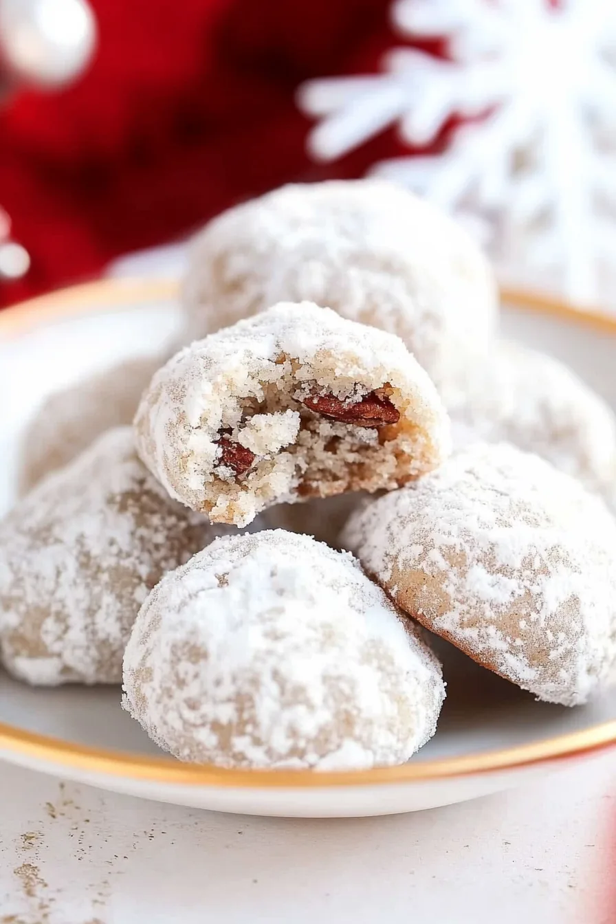 Sugary bite-sized cookies stacked together on a dish.