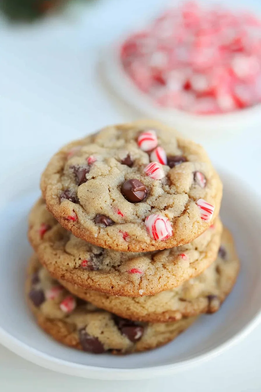 A plate of chewy cookies filled with peppermint and chocolate.