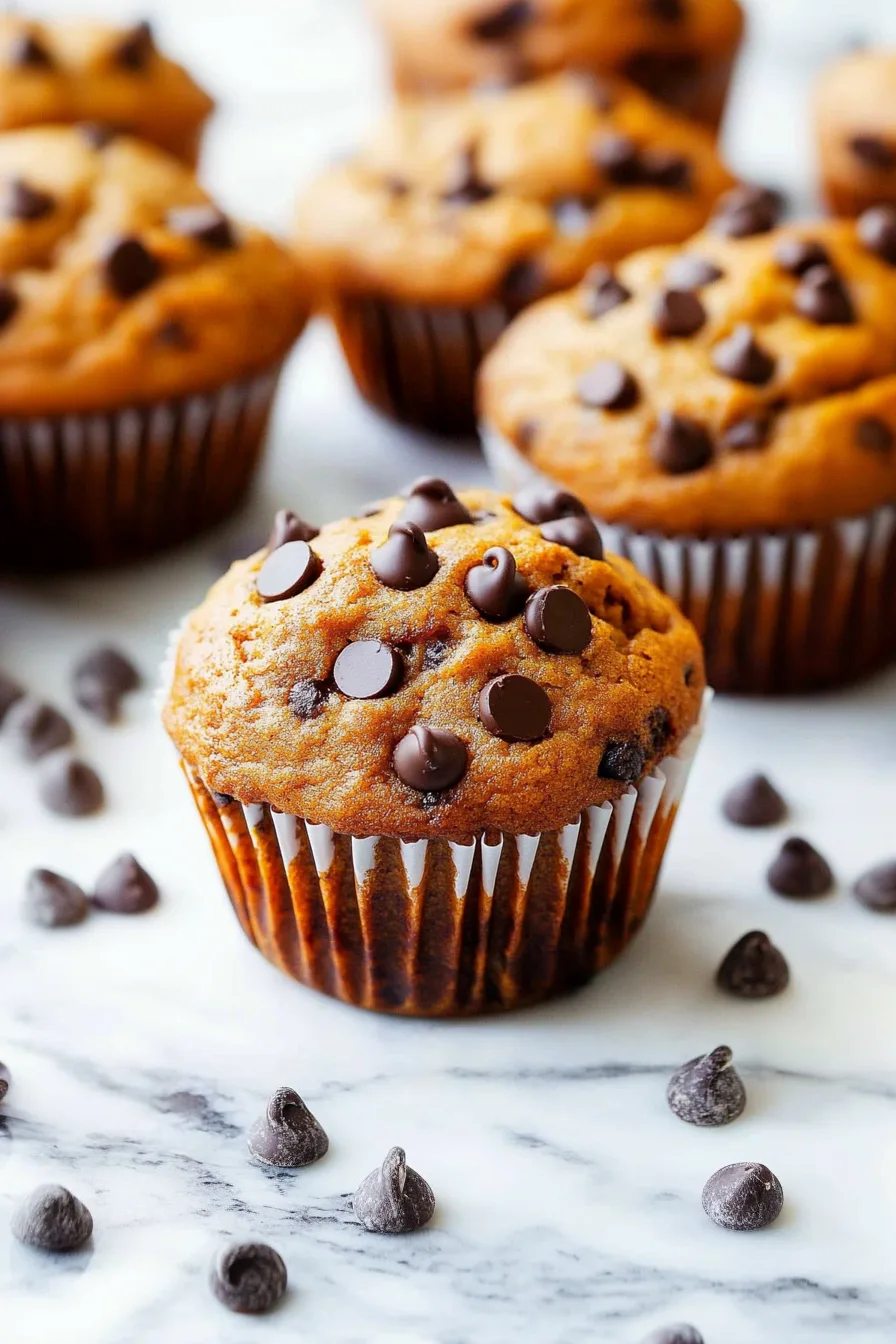 Muffin with a domed top surrounded by scattered chocolate chips