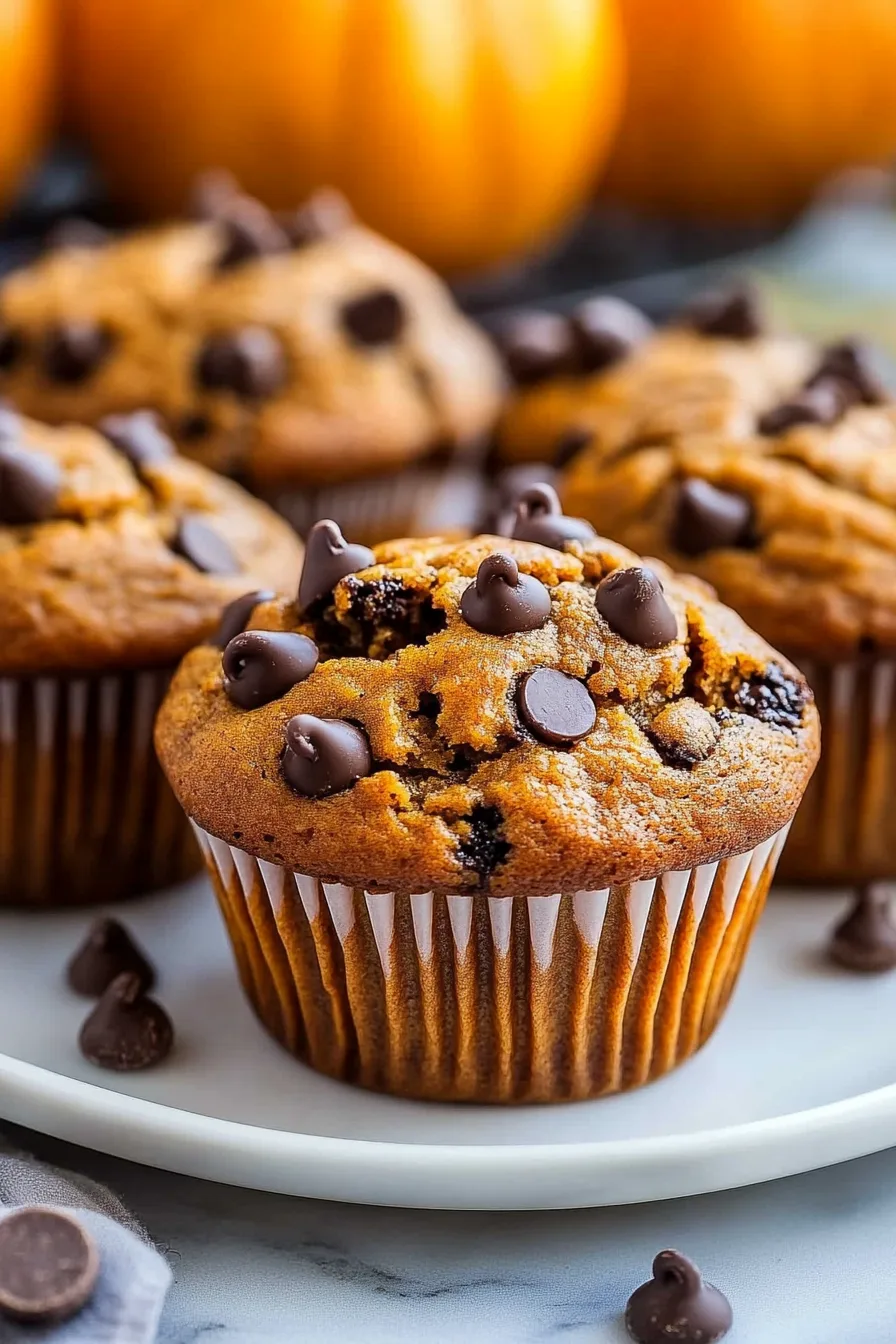 A close-up of moist muffins showing melted chocolate inside