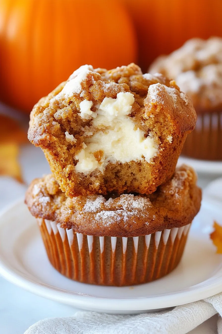 Cut muffin revealing soft texture and creamy filling inside