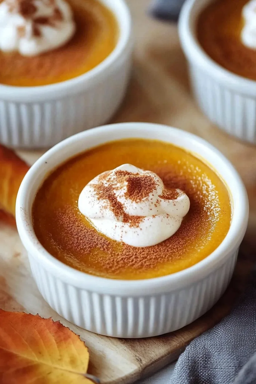 Individual custard portions cooling in ceramic cups