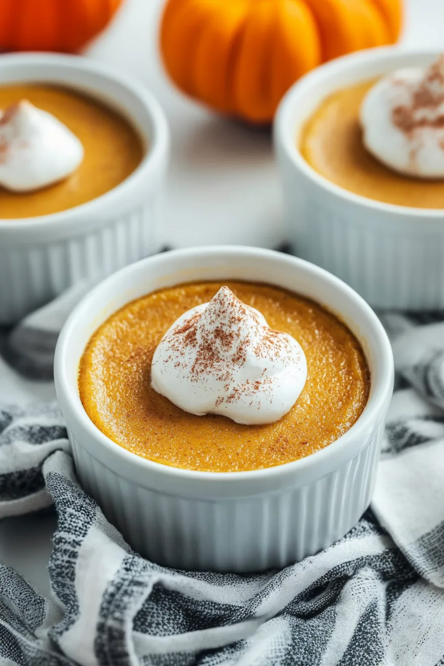 Creamy custard served in a white ramekin, topped with a sprinkle of cinnamon