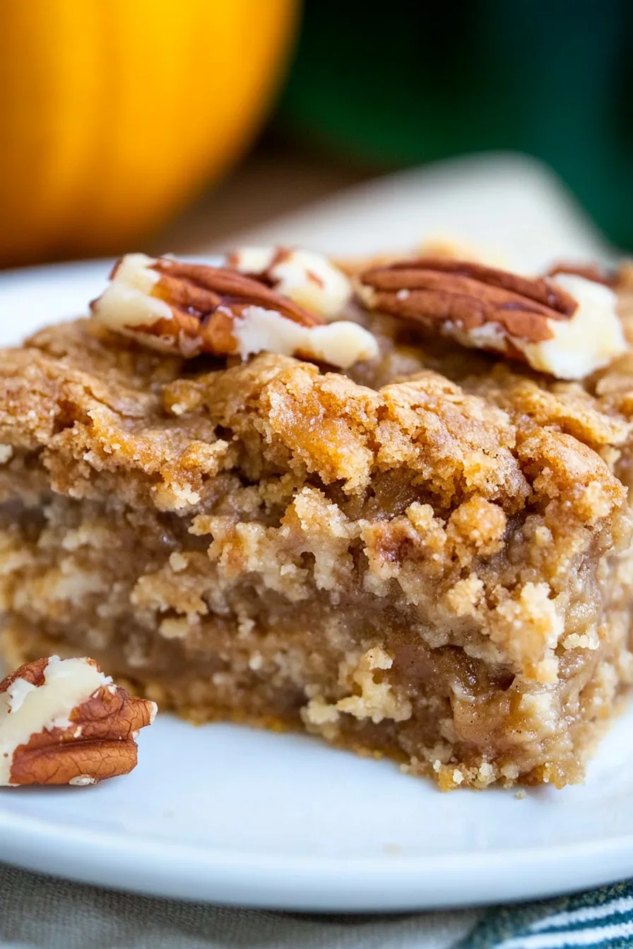 Close-up of moist cake squares served on a white plate.