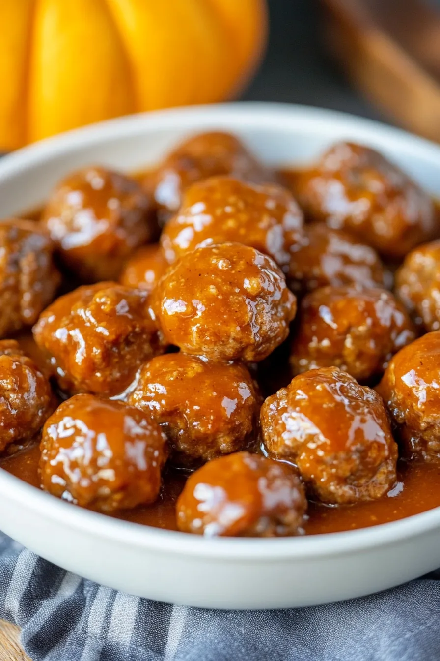 Bowl of savory meatballs topped with a sweet seasonal glaze.