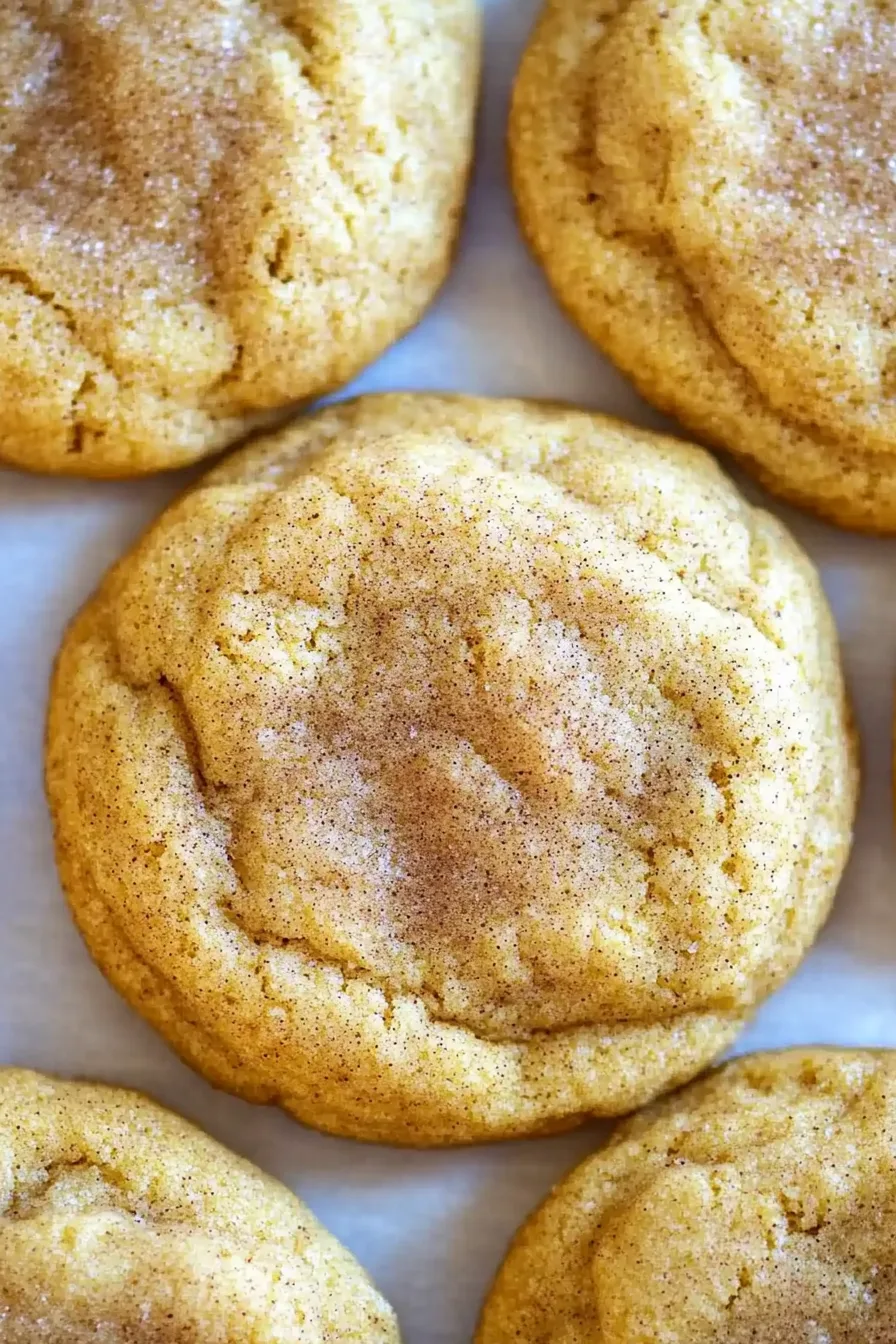 Close-up of soft cookies showing a crackly cinnamon coating