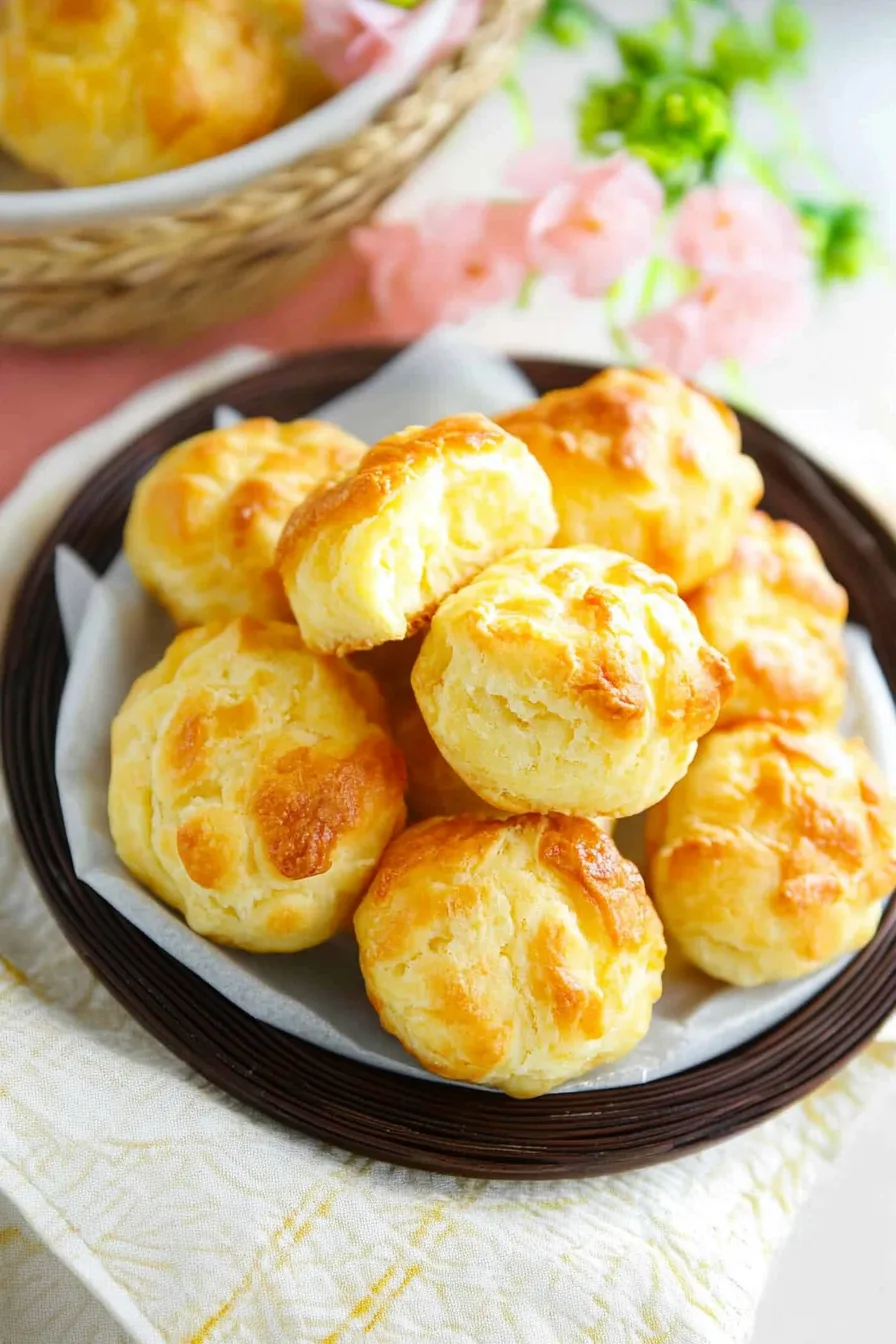 Close-up of light and fluffy baked puffs with a crispy top