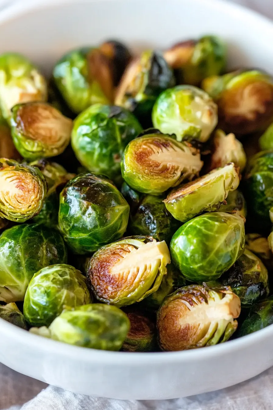 Caramelized Brussels sprouts piled high and ready to serve