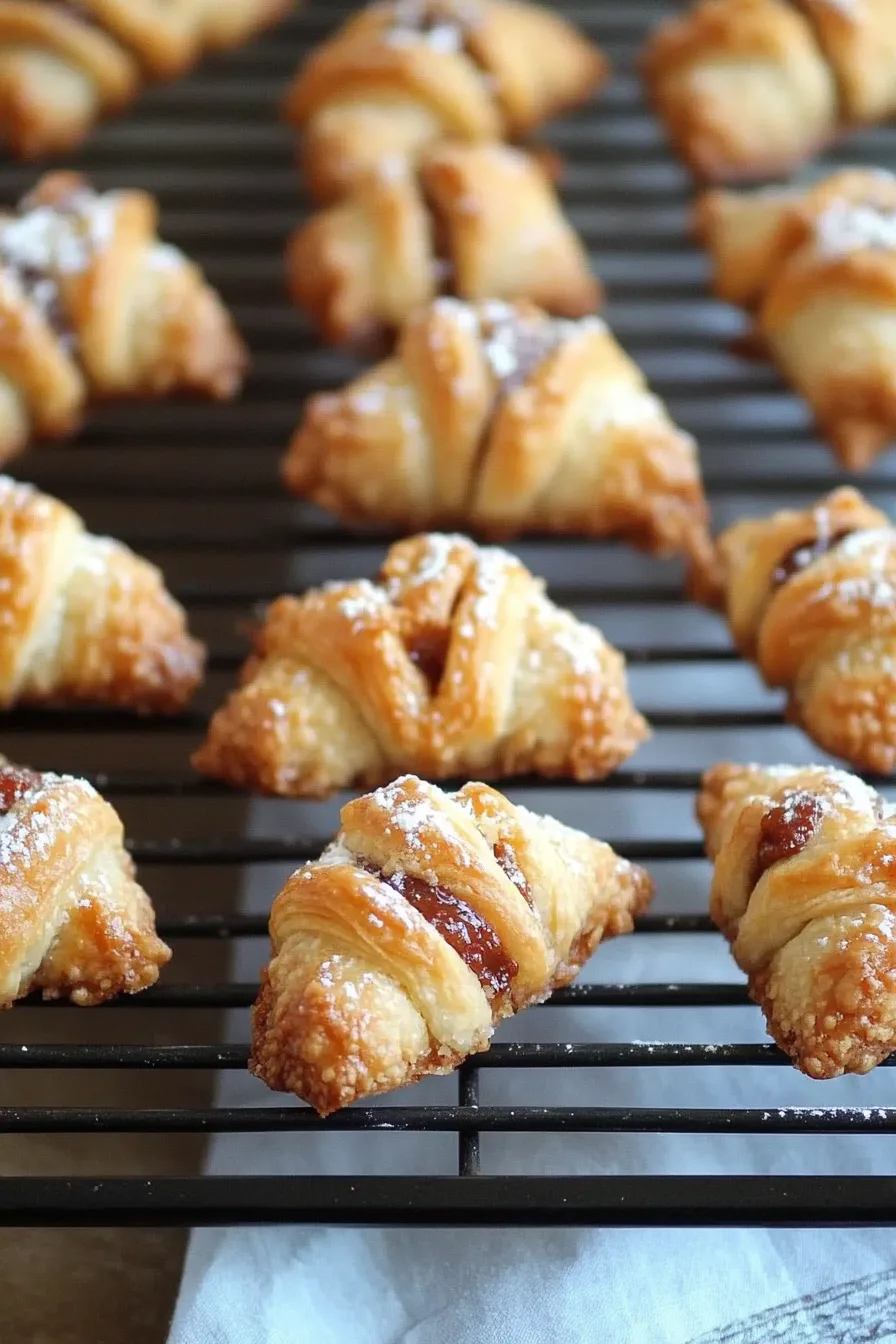 Flaky, bite-sized pastries with a glossy finish, sprinkled lightly with sugar.