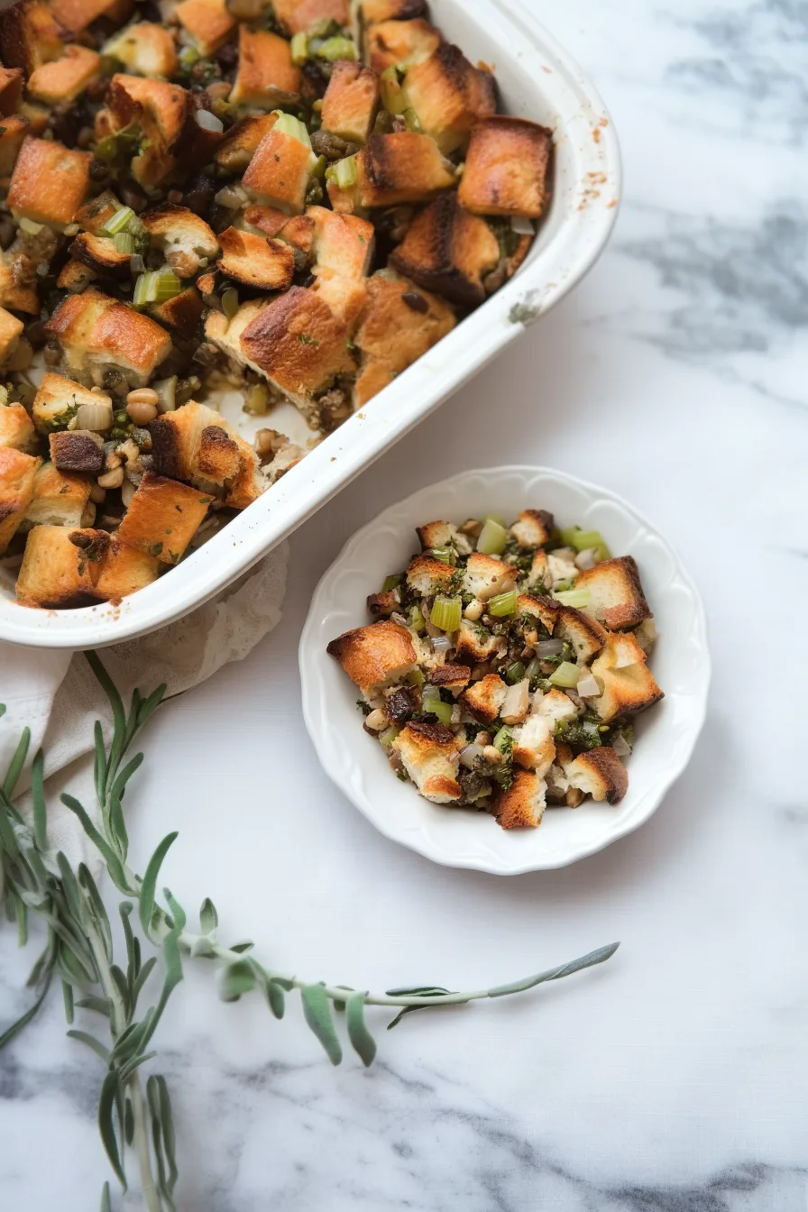 Toasted bread cubes baked with onions, celery, and fresh herbs