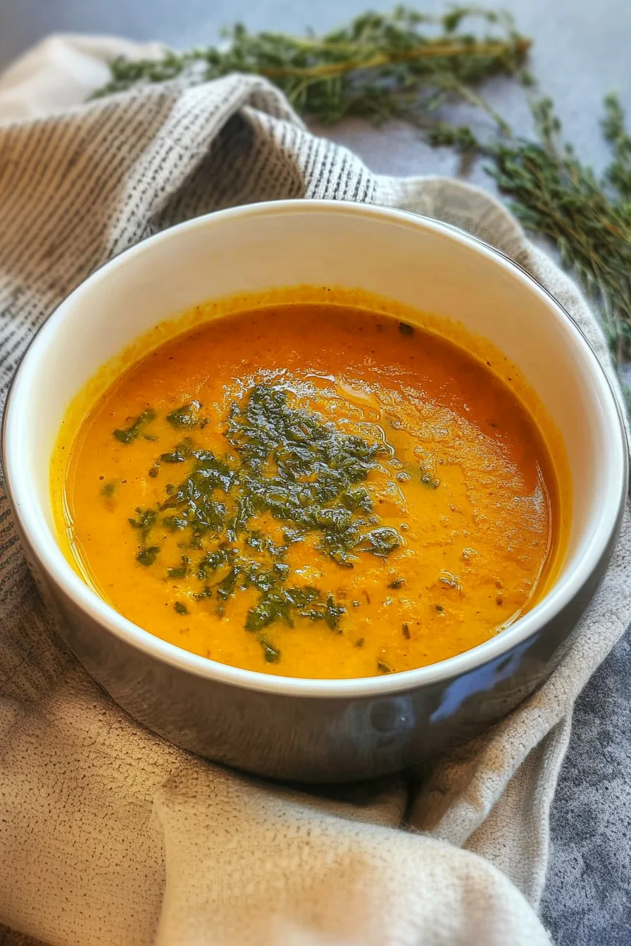 Comforting homemade soup with a golden color and fresh dill