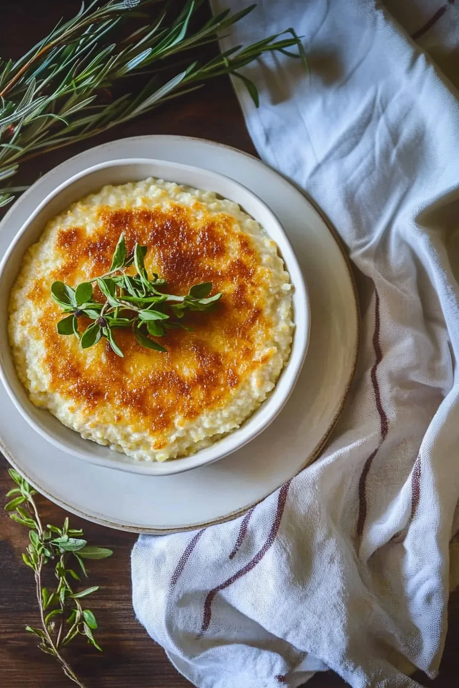 Overhead view of a warm holiday side dish ready to serve