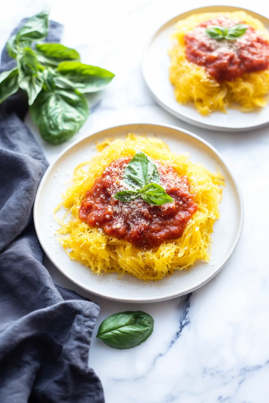 Golden roasted squash strands served as a pasta alternative