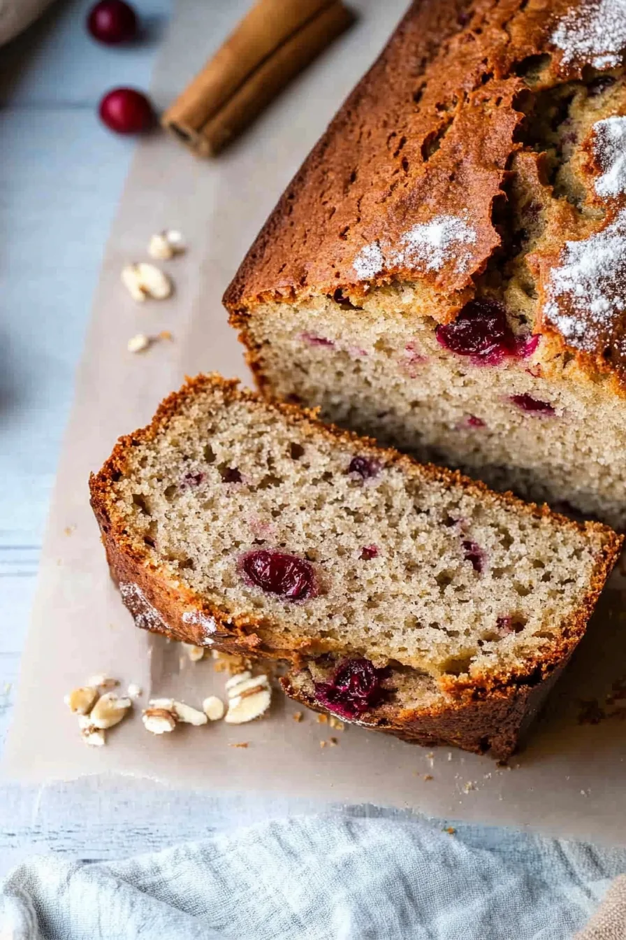 Homemade quick bread with warm spices, sliced open to reveal a soft texture.