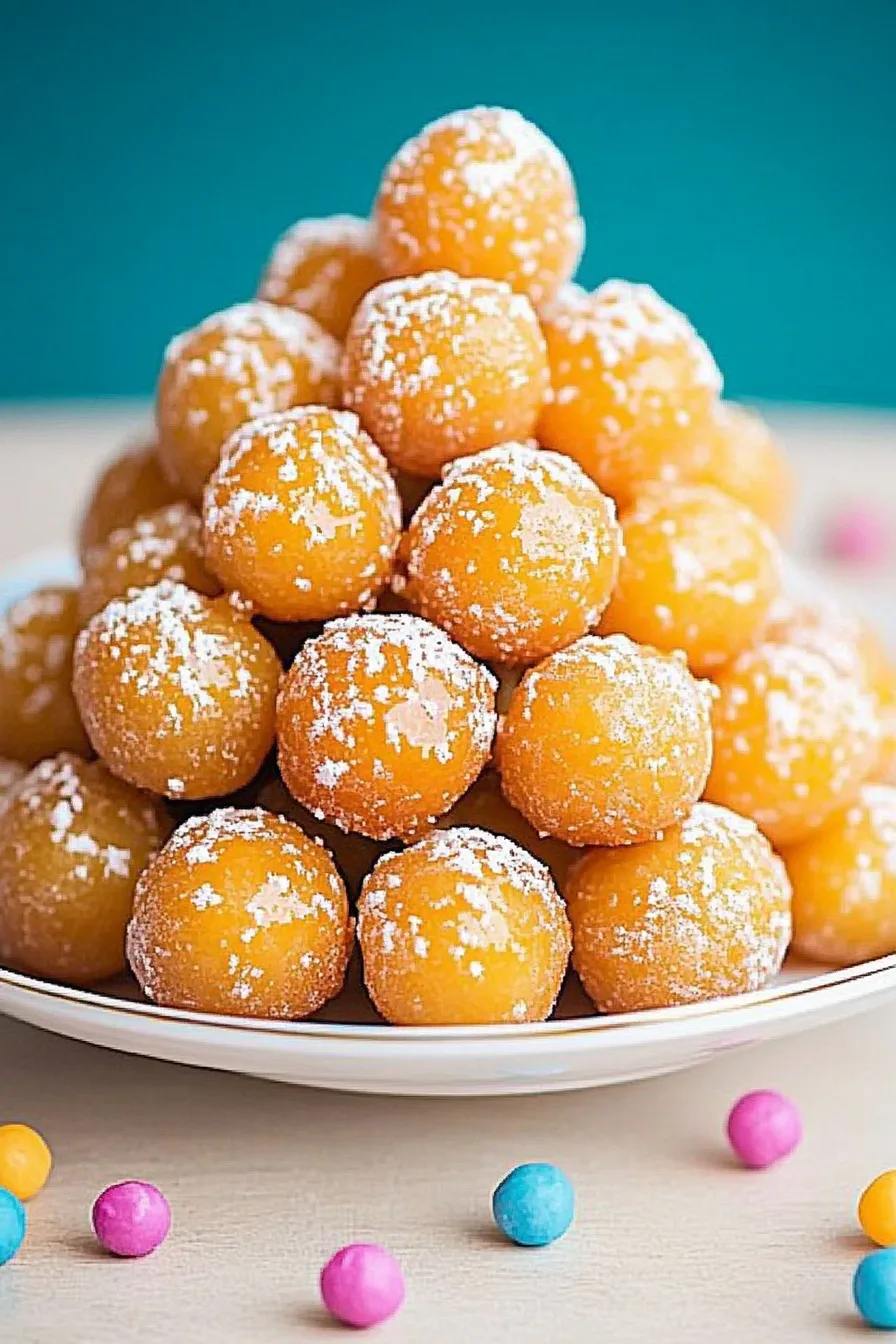 Traditional bite-sized pastries covered in honey glaze and topped with festive nonpareils.