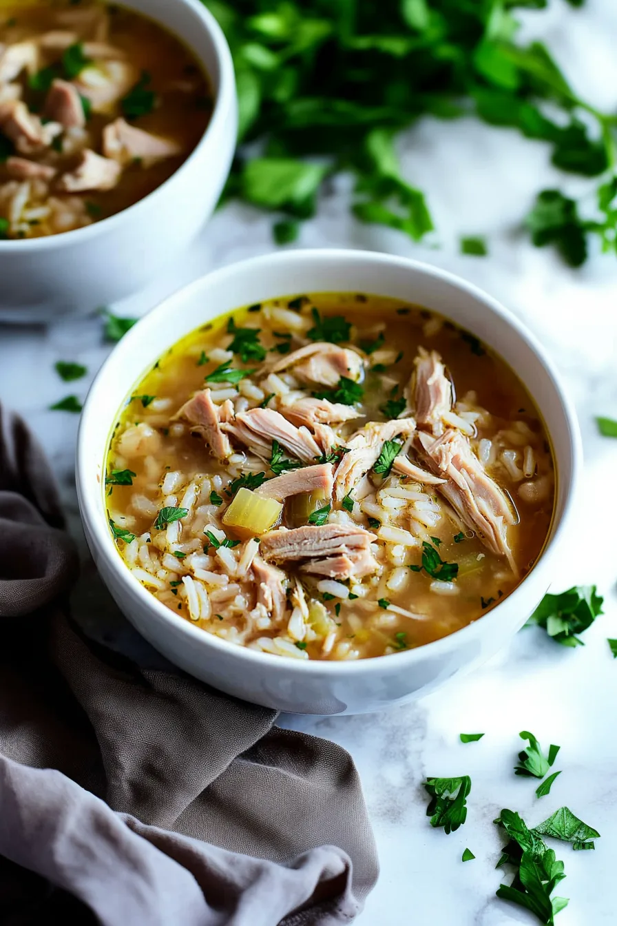 Freshly made soup garnished with parsley, ready to serve