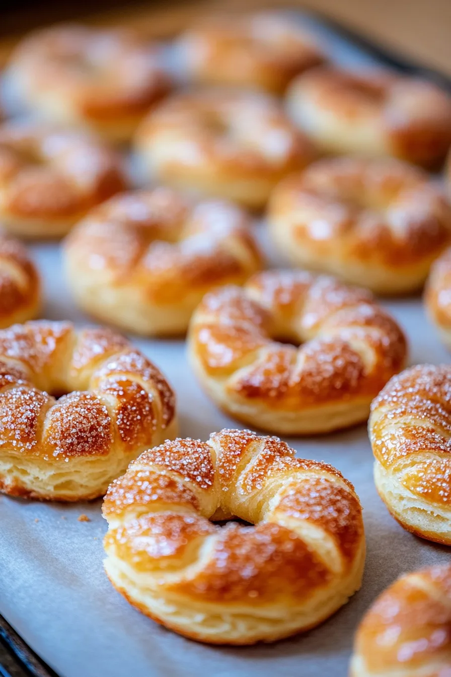Golden-brown apple rings stacked on a serving plate