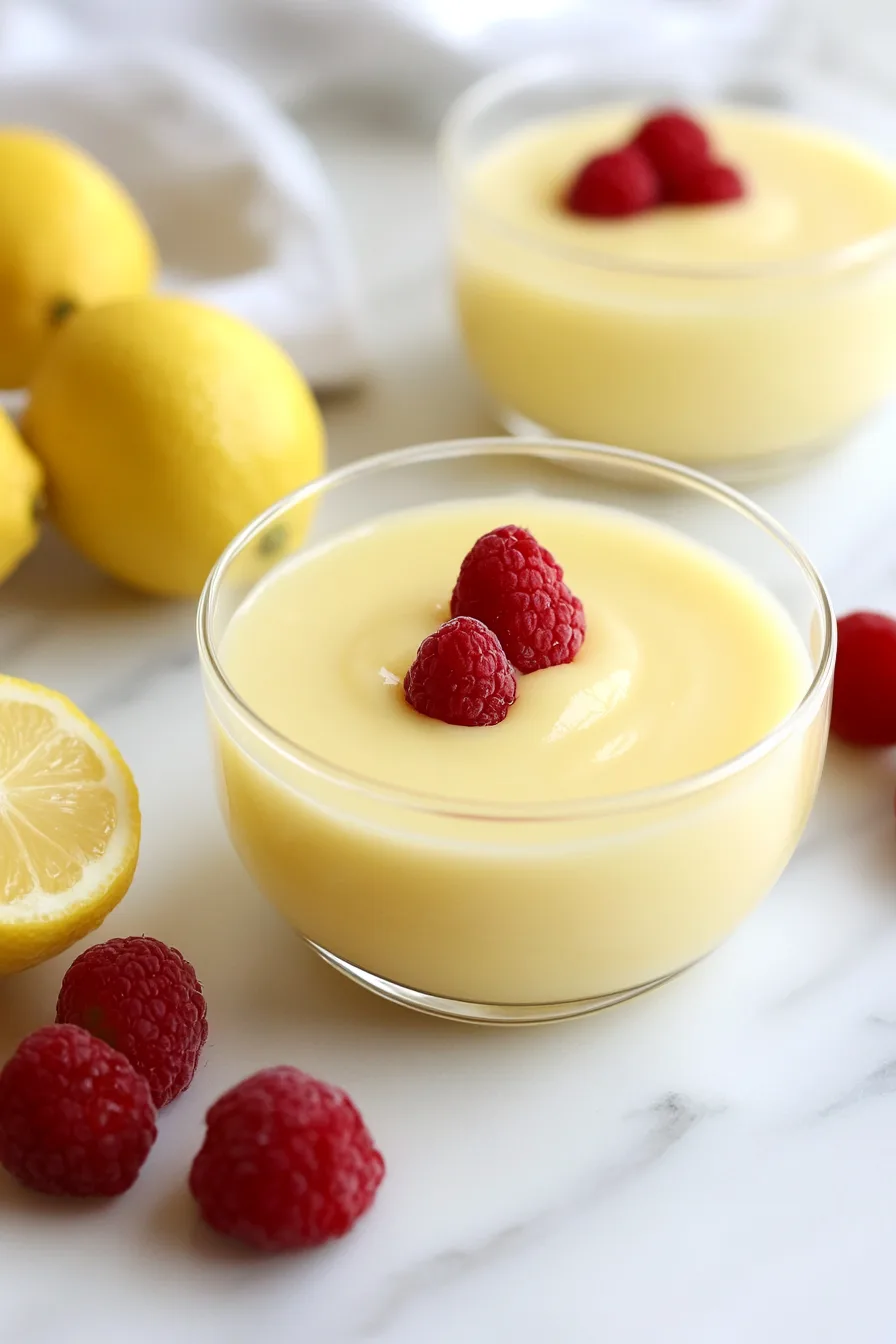 Chilled dessert glasses arranged on a marble surface with fresh lemons in the background.