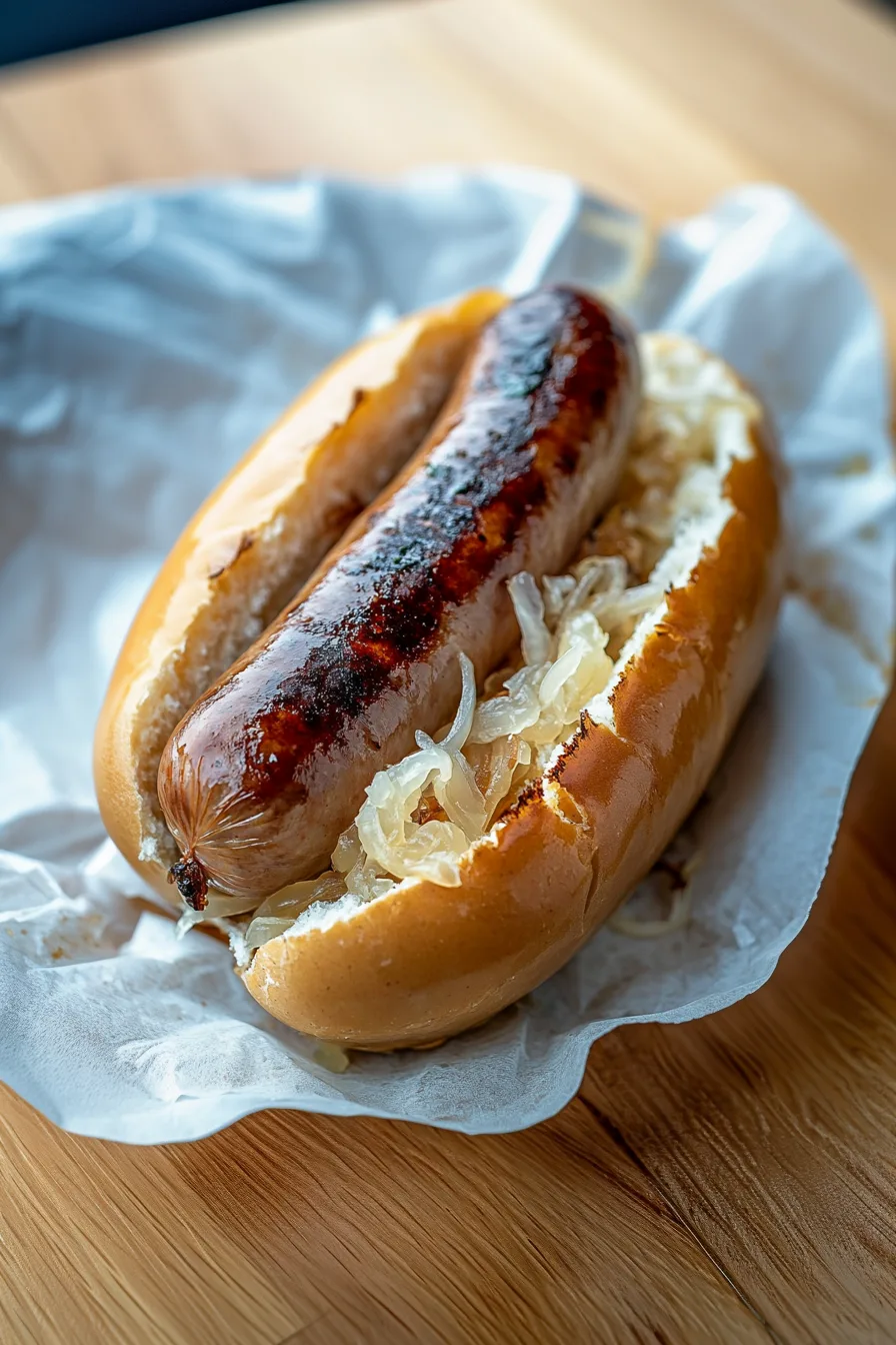 Traditional sausage dish showing crisp, browned skin and tender inside.