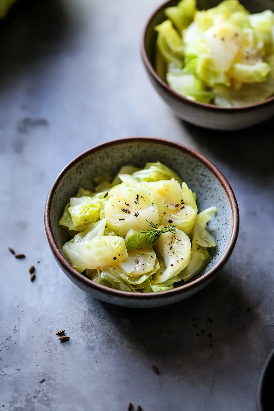Steamed cabbage tossed in butter, seasoned with pepper and aromatic seeds.